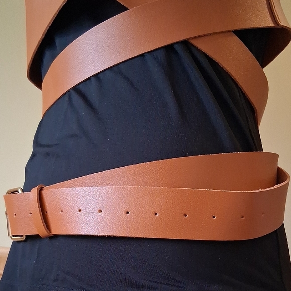 Women's Vegan Faux Leather Brown Harness Belt With Adjustable Strap - Picture 4 of 4
